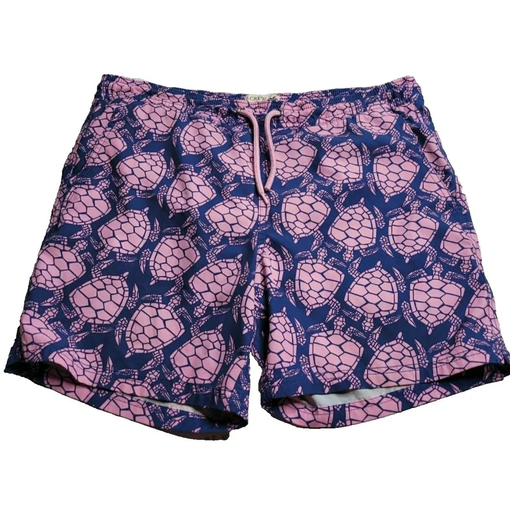 J.‎ Crew Flex Swimwear Navy with Pink Turtles Men's Small Beach Pool Trunks